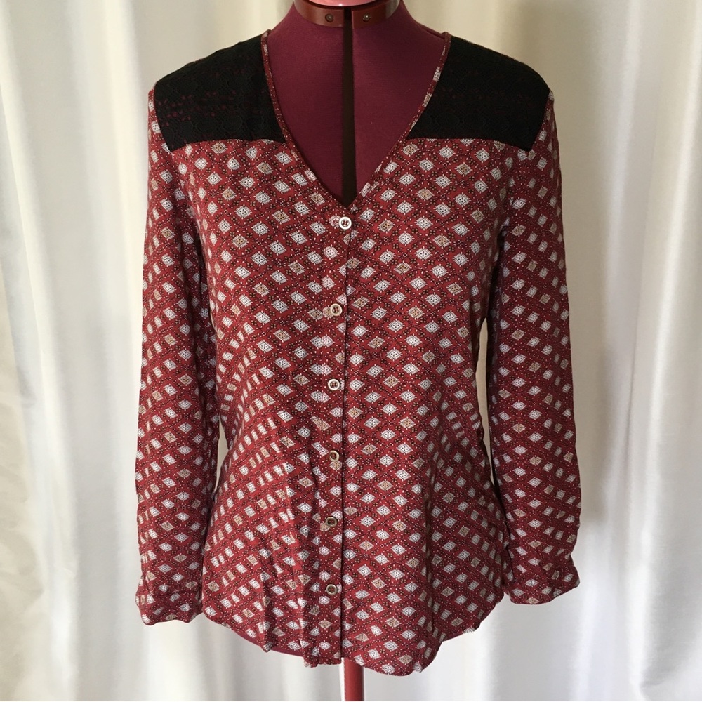 Vtg Zone Choc Black Burgundy Top Size M (8-10)